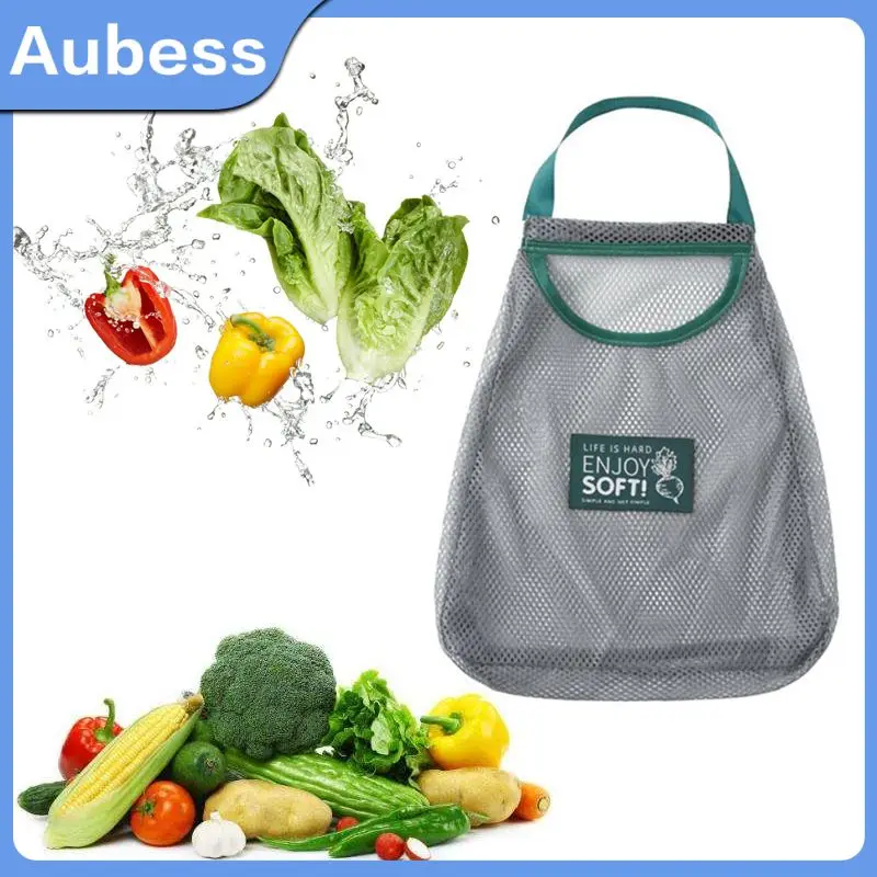 

Reusable Hanging Mesh Bag Fruit And Vegetable Storage Net Bag Ginger Garlic Potatoes Onions Breathable Mesh Bag Large Capacity