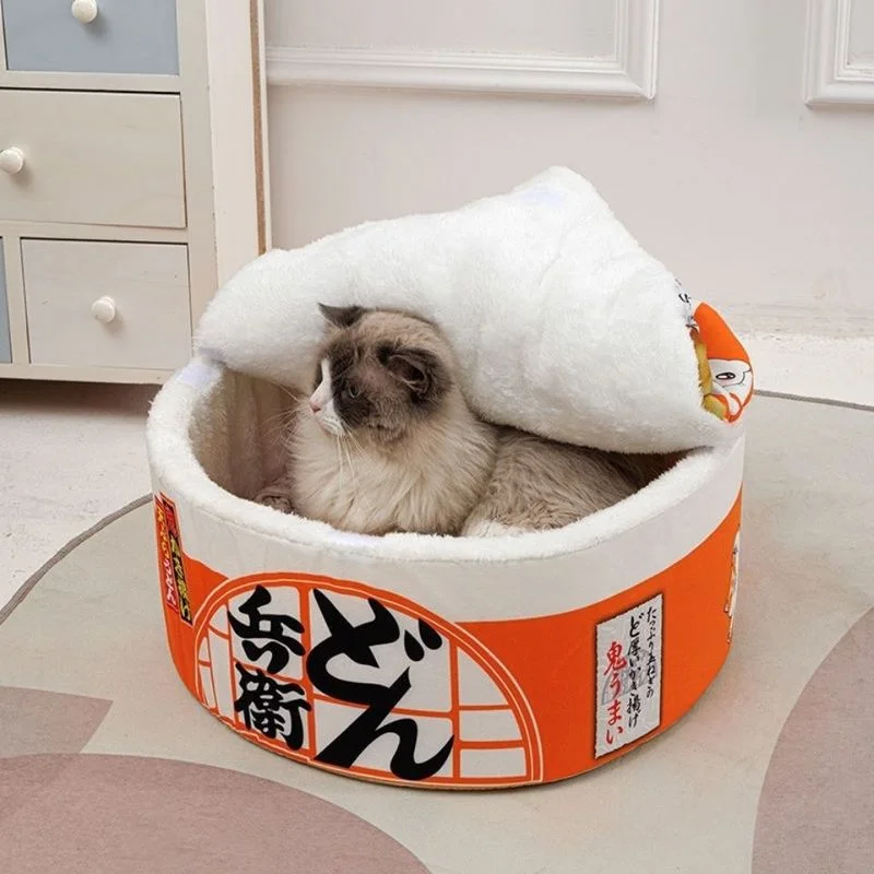 

Cat Dog Bed with Cover Round Tent Noodles Cup 2022 New Cute Warm Small Dog Bed Pet Cat Plush Bed Udon Cup Pet Accessories