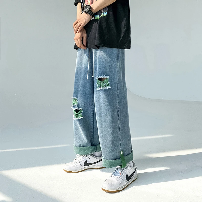 Four Seasons Men's Trend Men's Wide Leg Jeans Fashion Men's Clothing Y2k Pants Men's Streetwear Brands Brands Men's Clothing