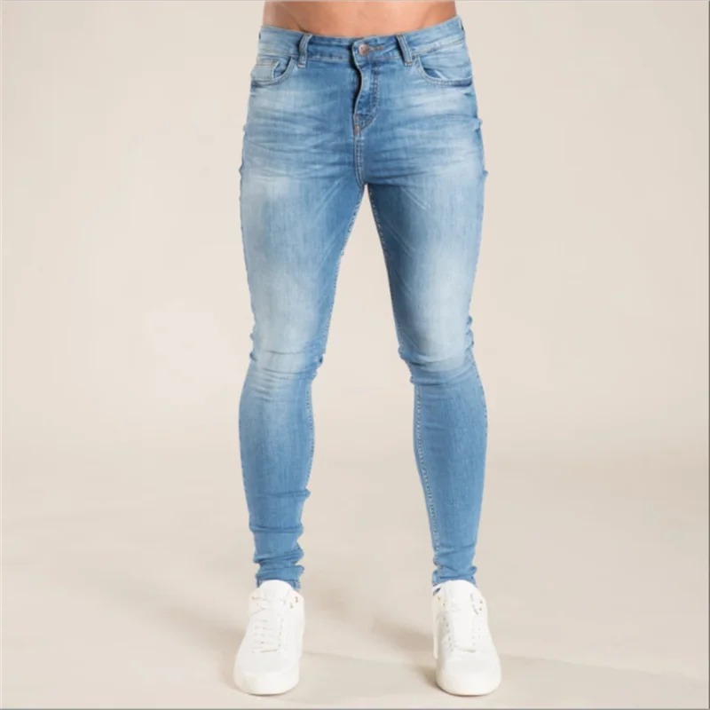 

2022 Men's Jeans New Distressed Tights Casual Slightly Elastic Zipper Leggings Worn Out Mid Rise Pencil Pants S-3XL