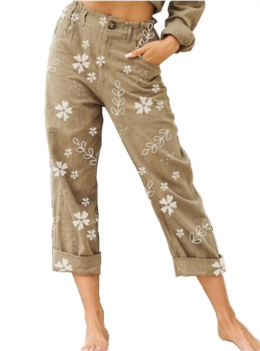 

Womens Sports Shift Floral Printed Casual Plain 3/4 Trousers Bottoms Pencil Pants Poket Stacked Leggings Summer