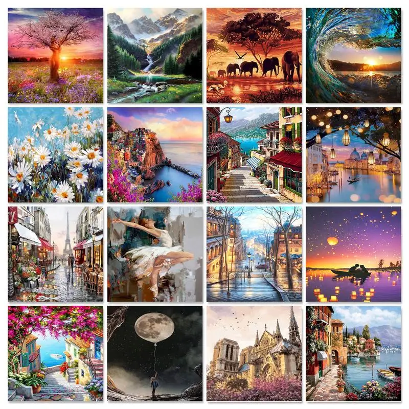 

SDOYUNO Landscape Paint By Numbers DIY Oil Painting By Numbers On Canvas Scenery 60x75cm Frameless Number Painting Decor