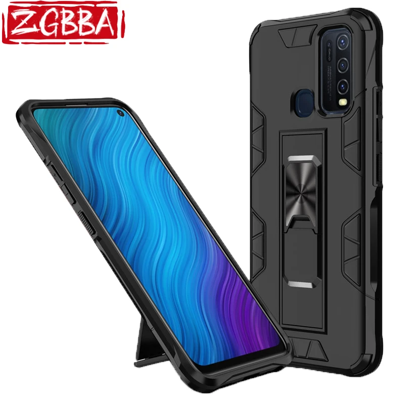 

ZGBBA Shockproof Phone Case For Motorola One Hyper Fusion Car Holder Armor Protective Cover For Moto E6 E 2020 G7Power G 5G Plus