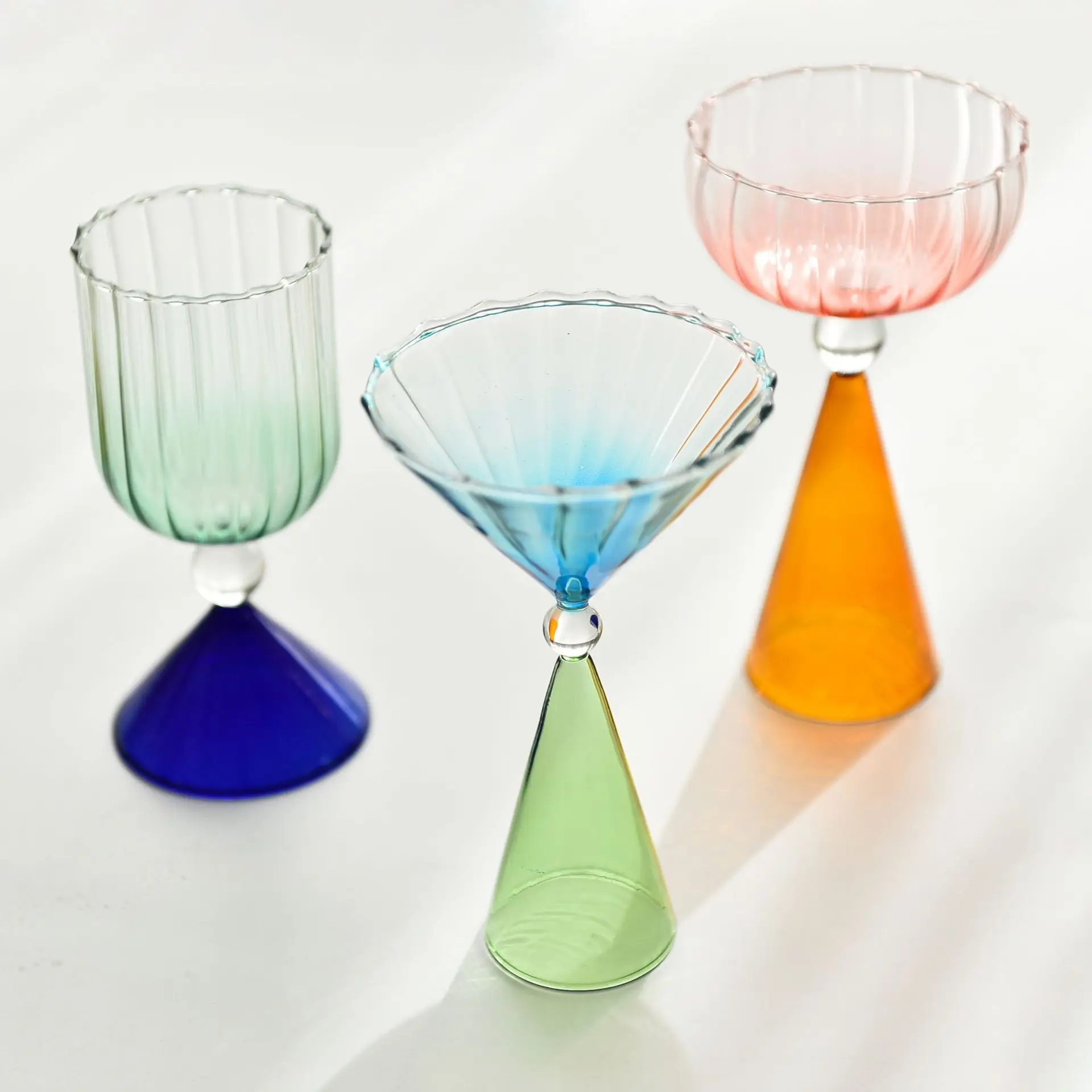 Glass Wine Glass Petal Gradient Water Wave Lines Cup Cocktail Glass Colorful Goblet Champagne Glass Blender Glass Cup