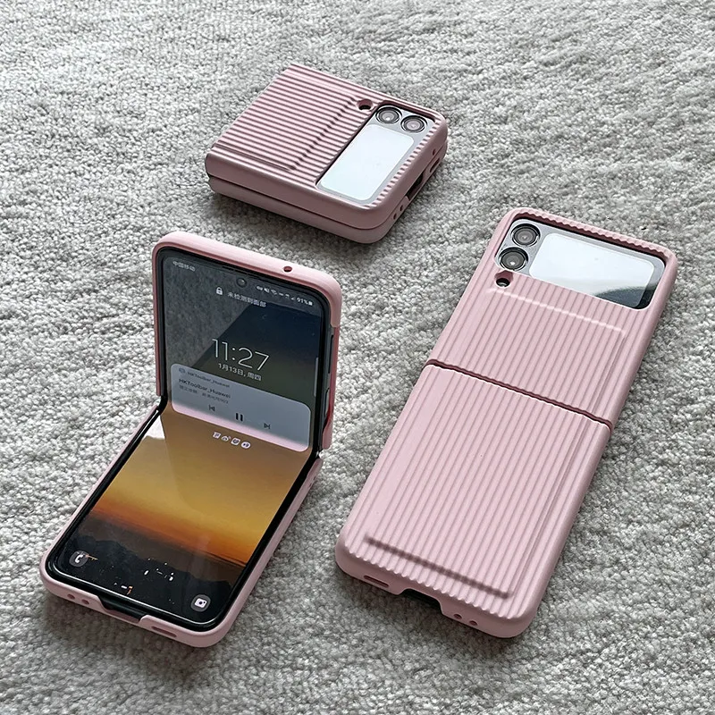 

Z Flip 3 Case Luxury Stripes Flip Silicone Cover for Samsung Galaxy Z Flip 3 Lens Camera Protective Flim Glass Phone Accessories
