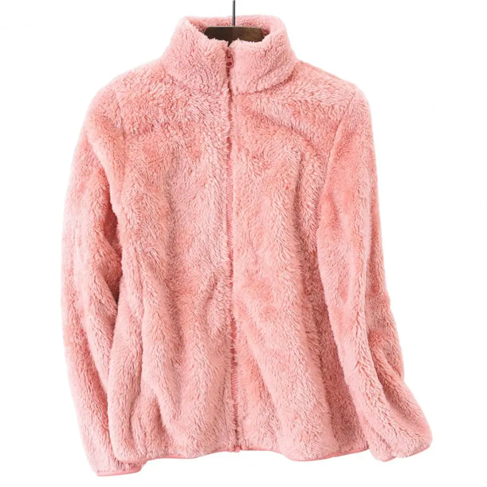 

Jacket Women Winter Coat Stand Collar Pocket Zipper Solid Color Cozy Keep Warm Long Sleeves Lady Coat for Daily Wear
