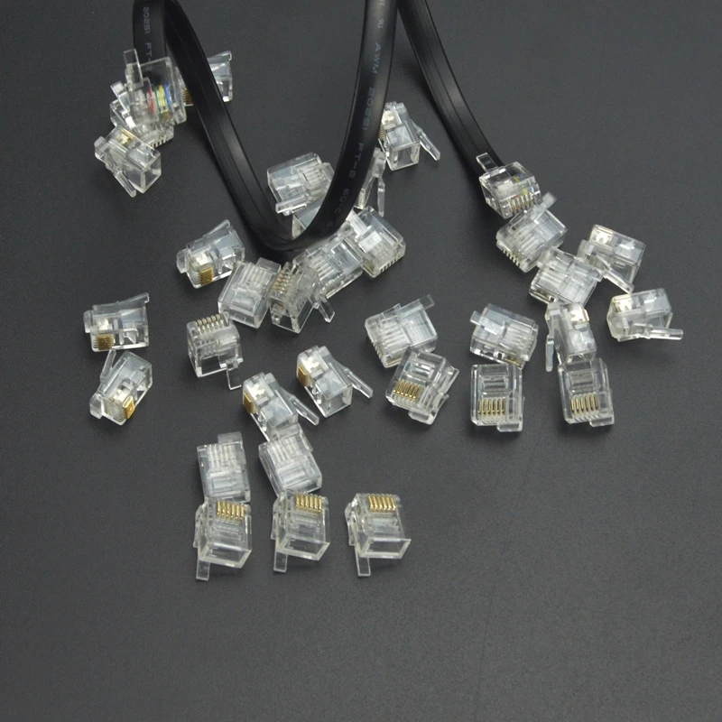 10/100 шт. шестиядерная прозрачная кристаллическая головка RJ12 6P6C прямое положение