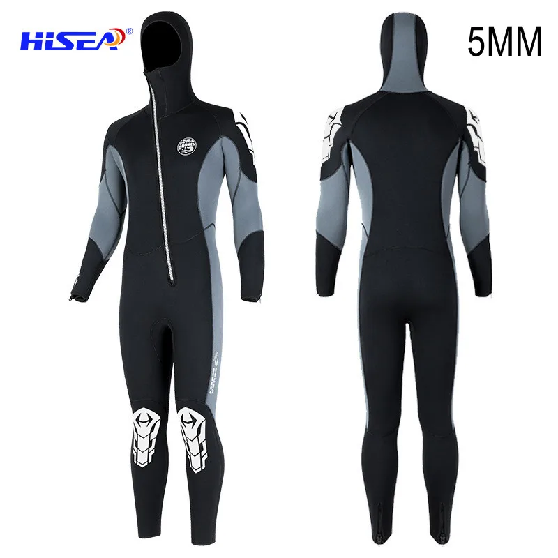 5MM Neoprene Men Scuba Snorkeling Underwater Hunting Wetsuit Keep Warm Full Body Surfing Front Zip Spearfishing Diving Suit Hood