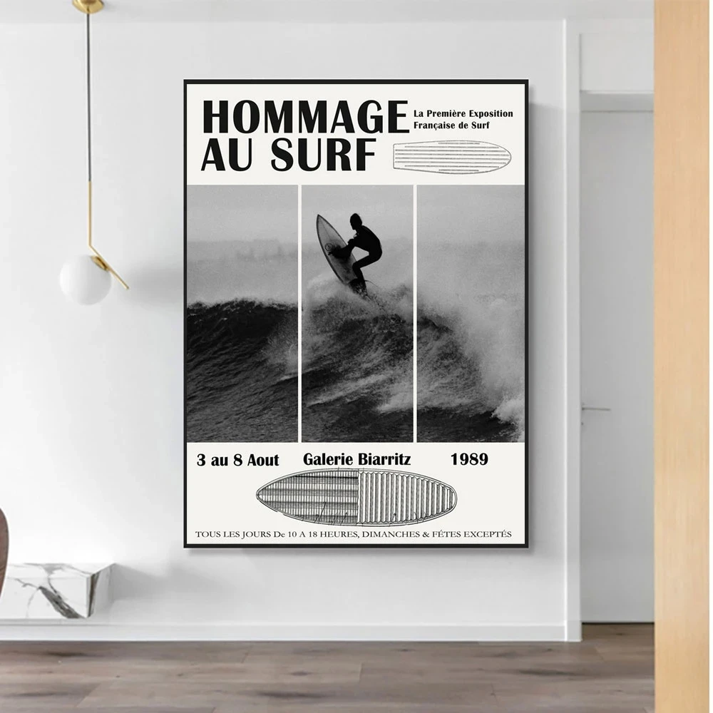

Винтажный постер для серфинга, выставки, печать на холсте, Биарриц, серфинг, спорт, искусство, скейтборд, живопись для спортзала, декор стен