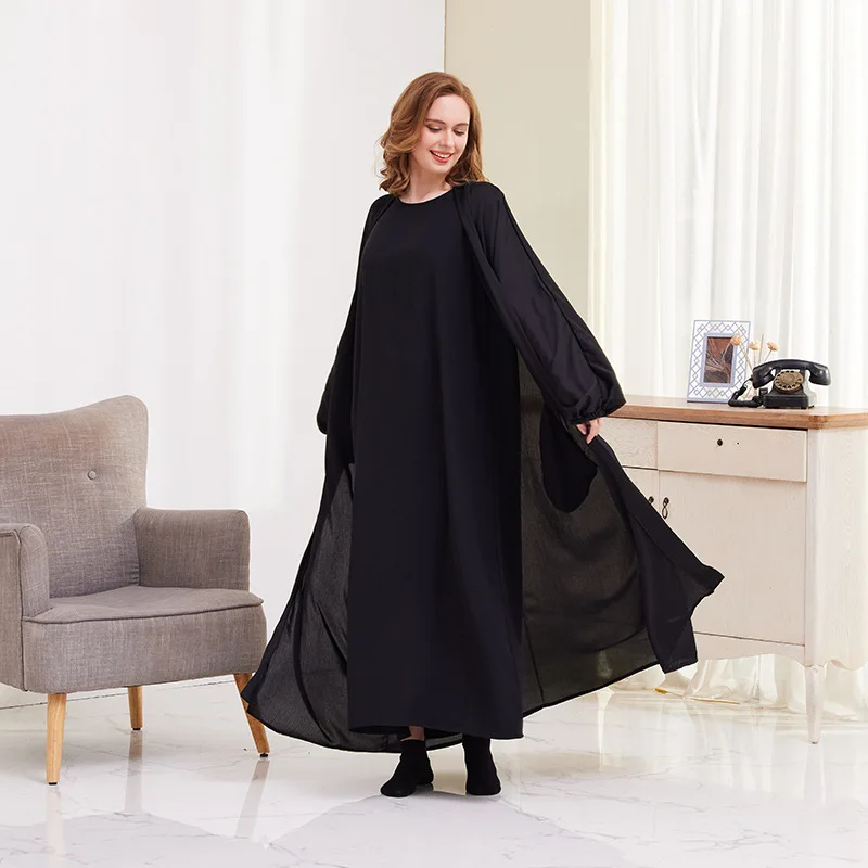 

Женское платье с поясом, однотонное платье в стиле хиджаб, модель Eid Abayas комплекты для мусульман, Внутреннее платье из Турции, 2 предмета