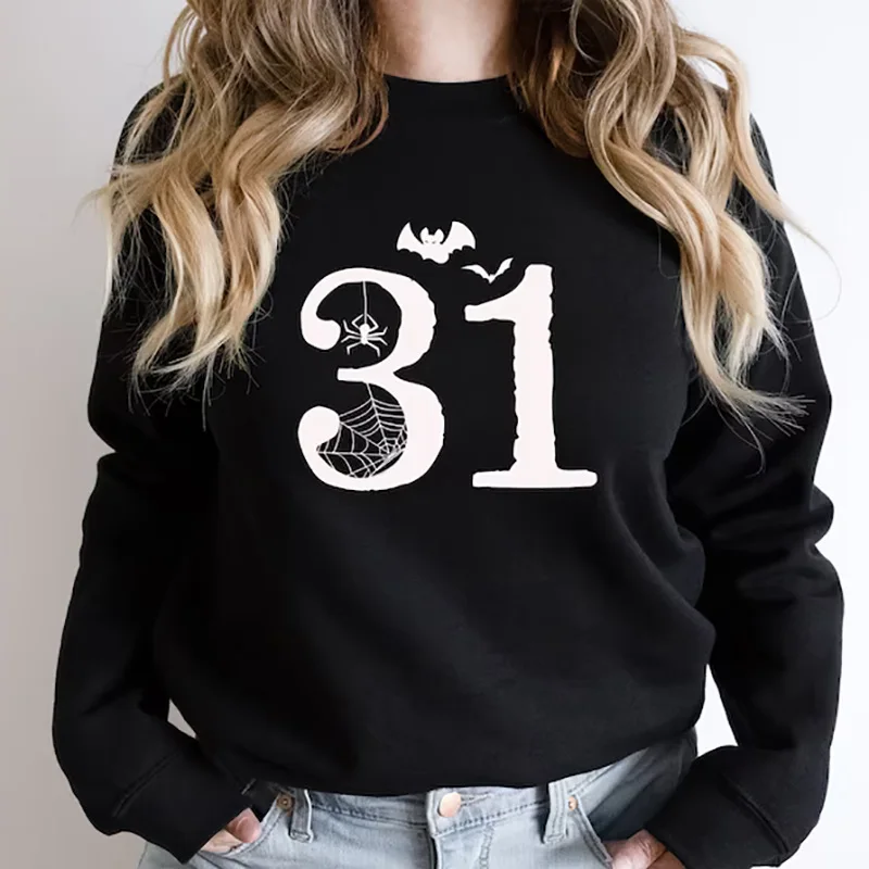 

1pc White Black Halloween Sweatshirt October 31 Sweatshirt Halloween Gift Autumn Costume Clothes 2023 Hallowen Costume Woman
