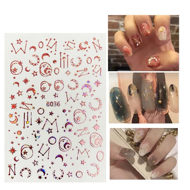 

1pcs 3D Gold Silver Nail Art Sticker Embossed Star Moon Starry Nails Design Adhesive Water Transfer Sliders Manicure Decorations