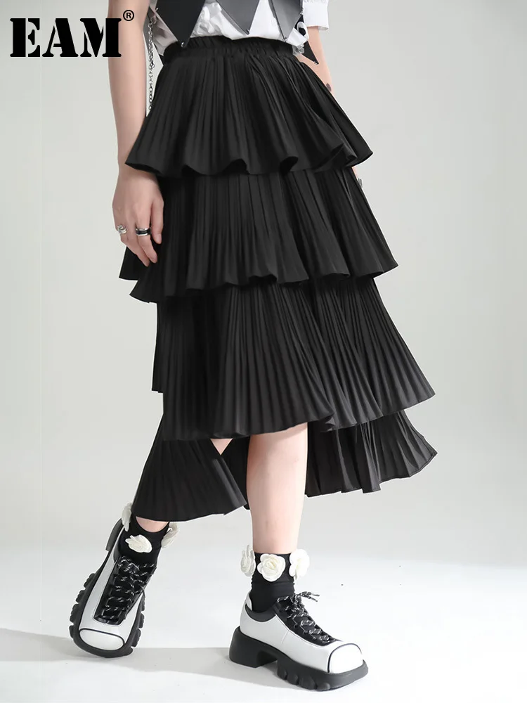 

[EAM] High Elastic Waist Irregular Ruffles Elegant Cake Half-body Skirt Women Fashion Tide New Spring Autumn 2022 1DE772301