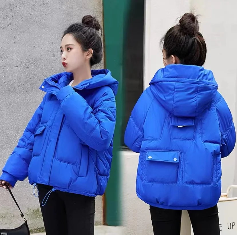 Winter New Cotton Padded Women's 2022 Fashion Hooded Multi-pocket Solid Color Coat Loose Casual Thickening Short Jacket