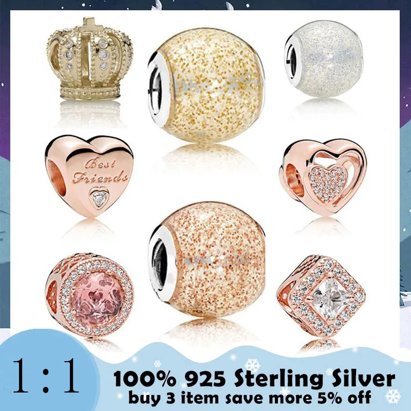 

High Quality 100%925 Sterling Silver Charm Rose Gold Heart Shaped Beads Fashion Exquisite Diy Bracelet Free Delivery