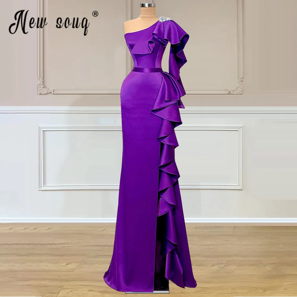 

Vestido De Novia Elegant Purple One Shoulder Prom Dress Ruffles Tiered Satin Party Gowns Women Pageant Robes Dinner Dresses