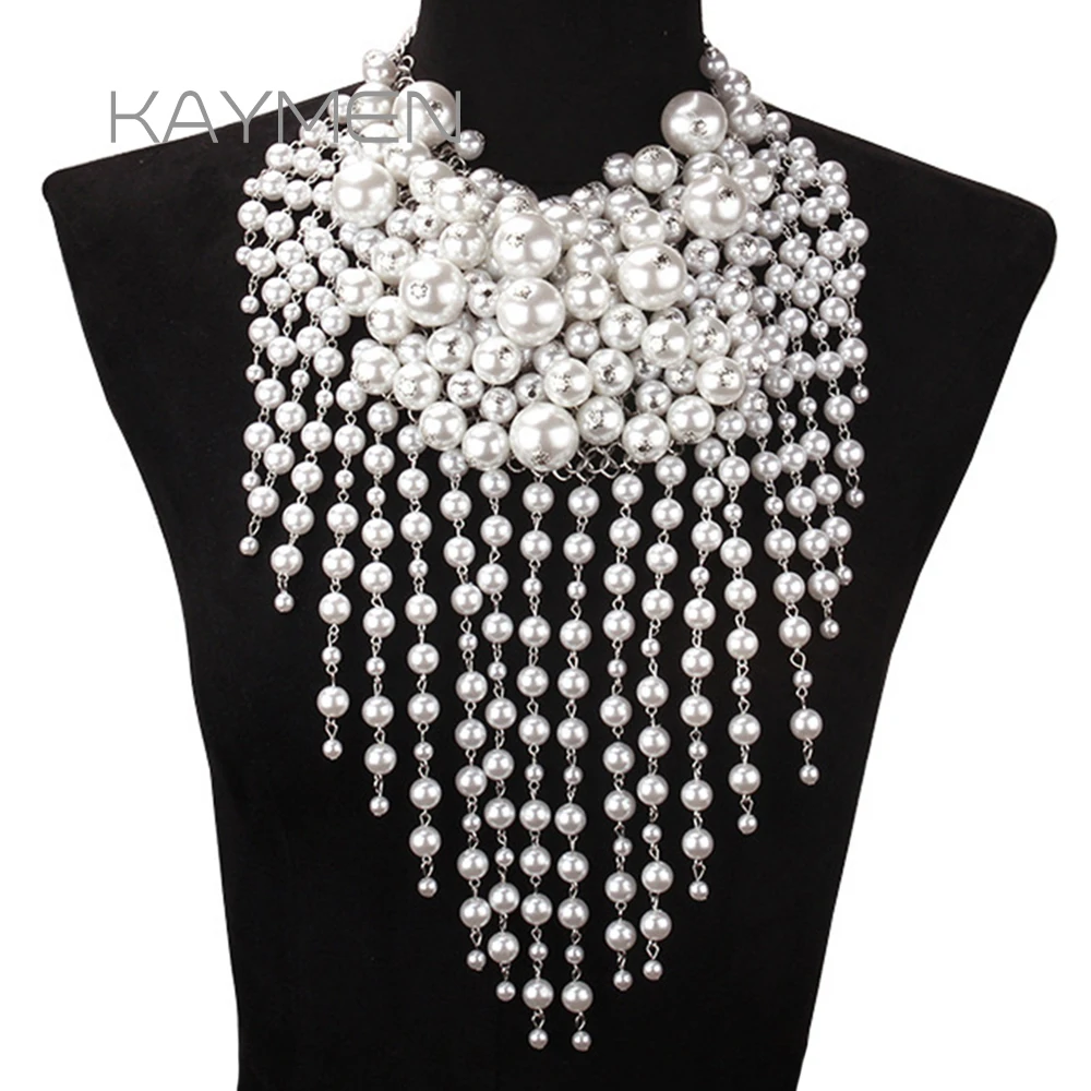 

KAYMEN Luxury Exaggerate Chunky Pearls Necklace Earrings Jewelry Sets Beaded Statement Necklaces Collar Chokers for Women Girls