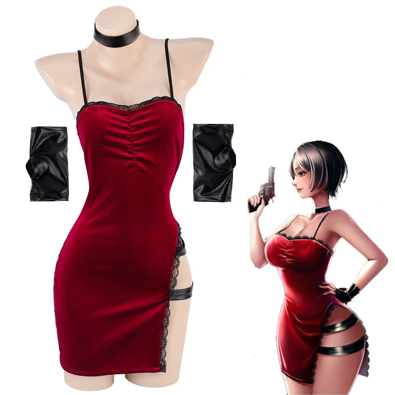 

Movie Secret Service Spy Ada Wong Cosplay Dress Robes Uniform Sexy Red Lace Cheongsam Lingerie Outfits Halloween Costume