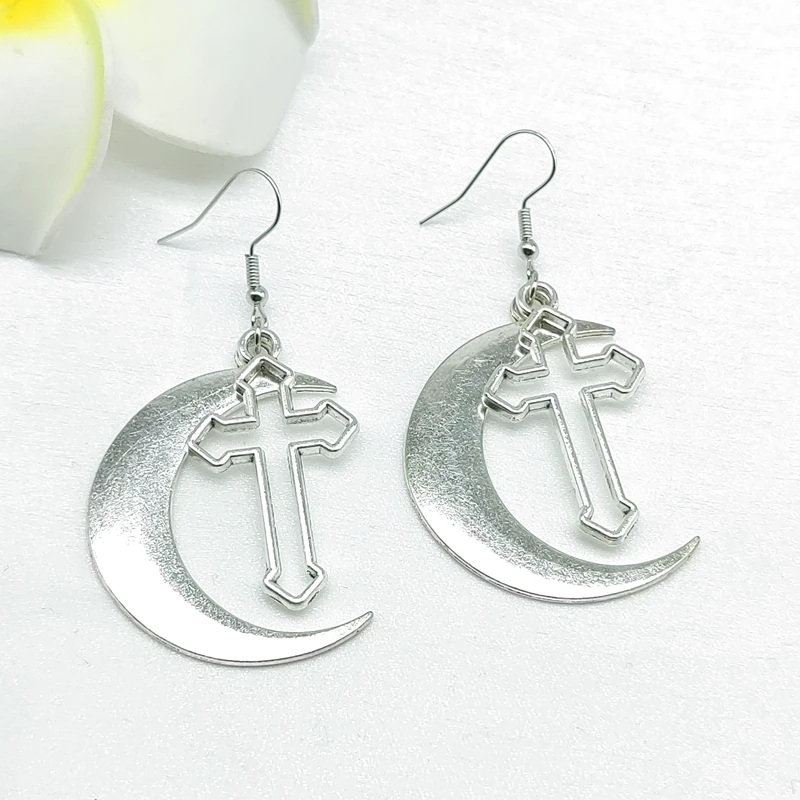 

Women Beautiful Vintage Silver Moon Cross Earrings Handmade Earrings Charm Earrings Gifts for Her Boho Earrings 2022