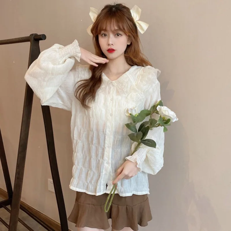 Однотонные блузки в стиле преппи милая рубашка &quotЛолита&quot &quotПитер Пэн&quot с