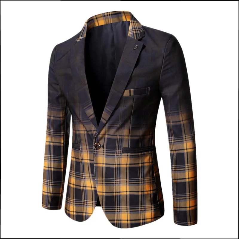 

2022 Spring Men's Plaid Blazer Fashion Business Casual Men Slim Fit Suit Jacket Casual Banquet Party Club Dress