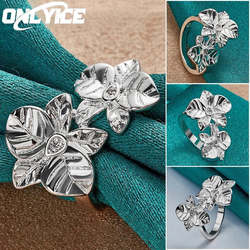 

925 Sterling Silver Double Flower AAA Zircon Ring For Women Man Engagement Wedding Grace Fashion Party Charm Jewelry