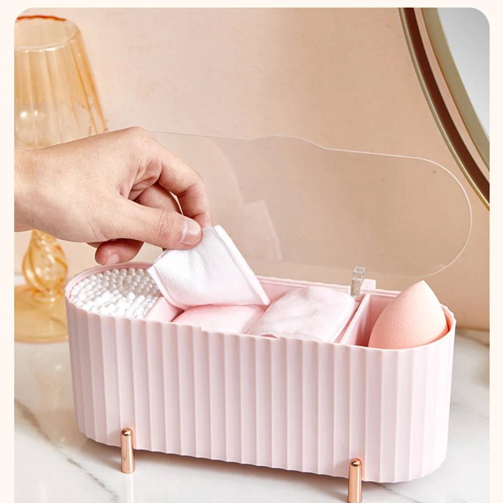

Cosmetic Storage Box With Lid Dustproof Desktop Makeup Remover Cotton Powder Puff Storage Organizer Bathroom Storage Box