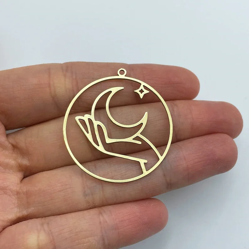 

2/6/12/24 шт., латунные круглые подвески в виде Луны