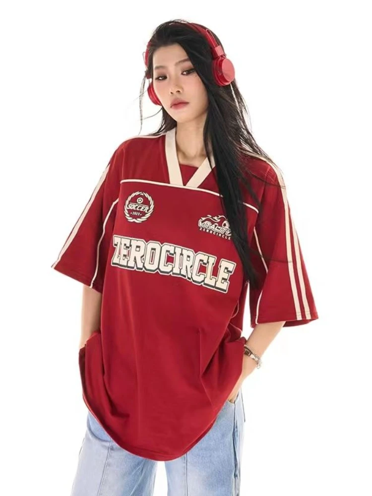 ADAgirl американские ретро красные спортивные женские футболки большого размера с