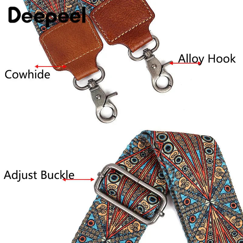 Deepeel 5cm Vintage Boho Wide Bag Strap for Handbag Crossbody Bags 96-138cm Adjustable Cowhide Shoulder Straps Accessories