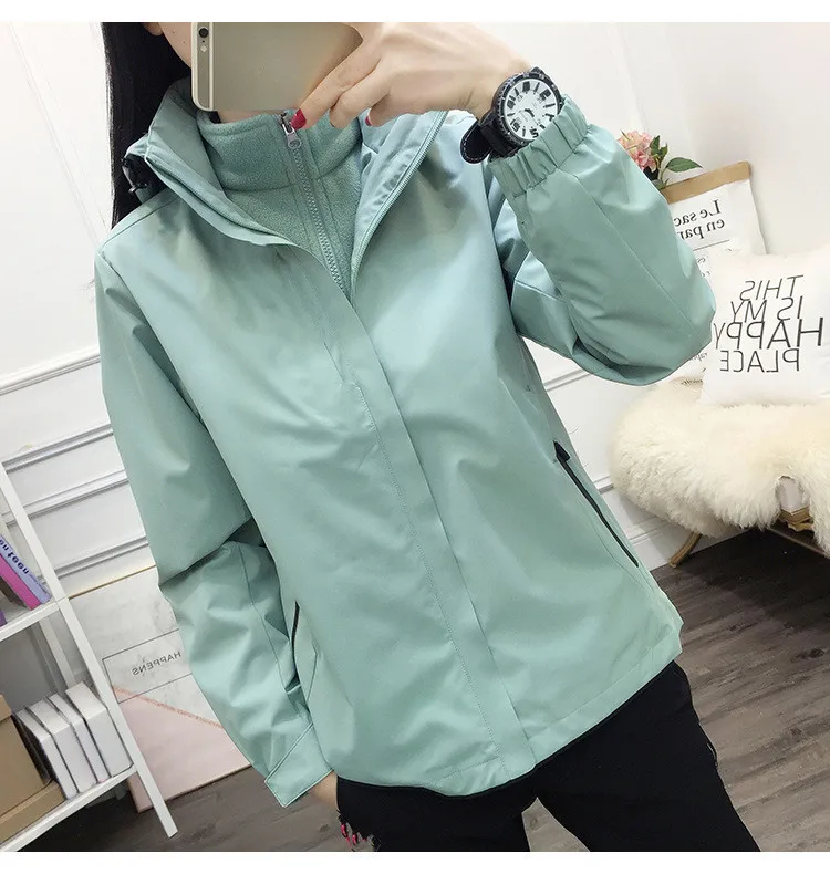 

Three-in-one Jacket For Men And Women Couples Autumn And Winter Plus Velvet Thick Windproof Jacket Windproof And Rainproof