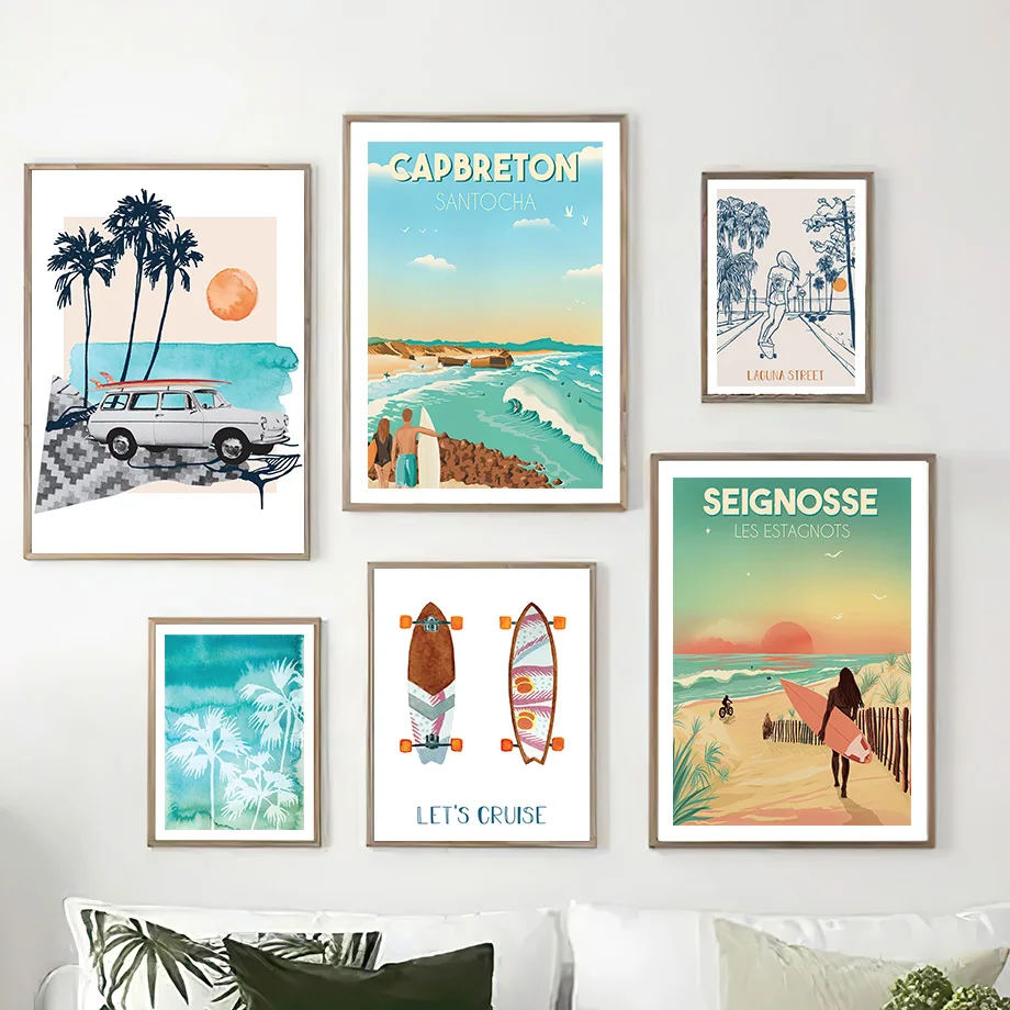 

Тропический Радужный дом, бананы, деревья, Пляжная лама, настенная Картина на холсте, постеры и принты для гостиной, украшение для дома