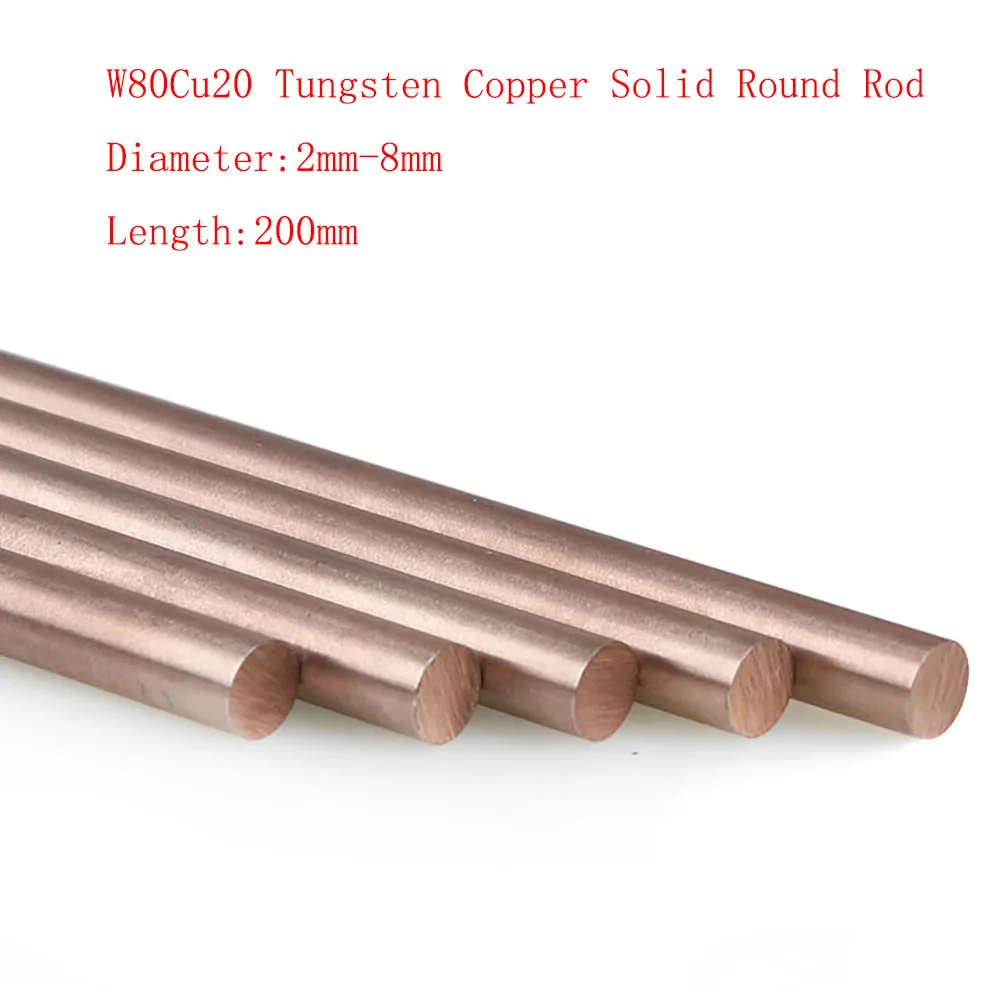 

1PCS 200mm W80Cu20 Tungsten Copper Solid Round Rod Diameter 2mm-8mm Tungsten Copper Alloy Bar Plate Welding Material