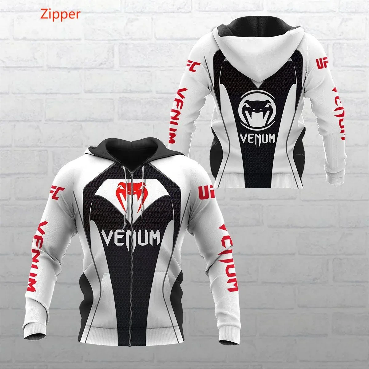 

Venum Men's Boxing Training Hooded Sweatshirt, 3D printed top, round neck, tight fitting, casual, zippered, sweatshirt, 2023
