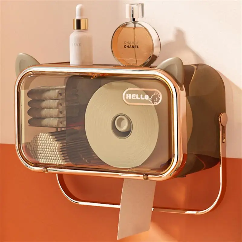 

Storage Shelf With Cover Wall Mounted Light Luxury Design Large Capacity Punch-free Household Accessories Cotton Swab Holder