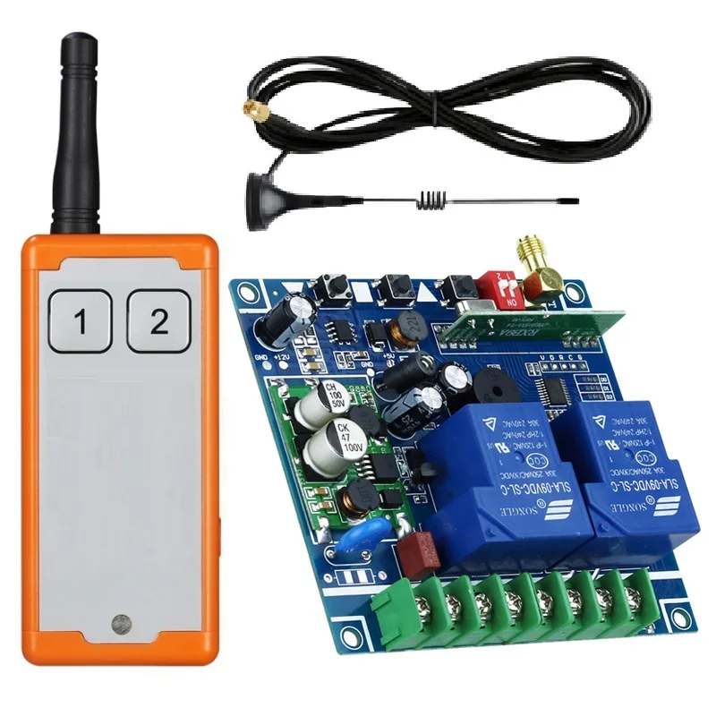 

2000m 433Mhz DC 12V 24V 36V 48V 30A Relay 2CH RF Wireless Remote Control Receiver USE AAA Battery Transmitter Garage Door Motor