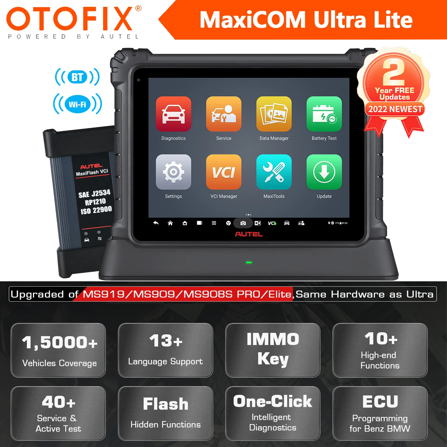 

Autel MaxiCOM Ultra Lite Intelligent Automotive Diagnostic Tool ECU Programming&Coding, Bi-Directional Active Test PK MS909