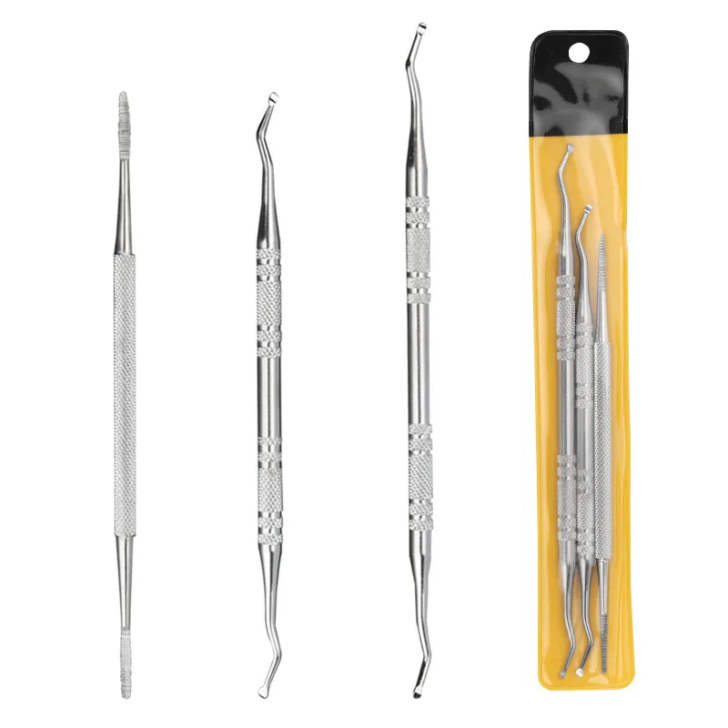 

3pcs/set Dead Skin Remove Nail Files Silver Double Side Nail Cuticle Pusher Ingrown Toe Correction Pedicure Manicure Tools