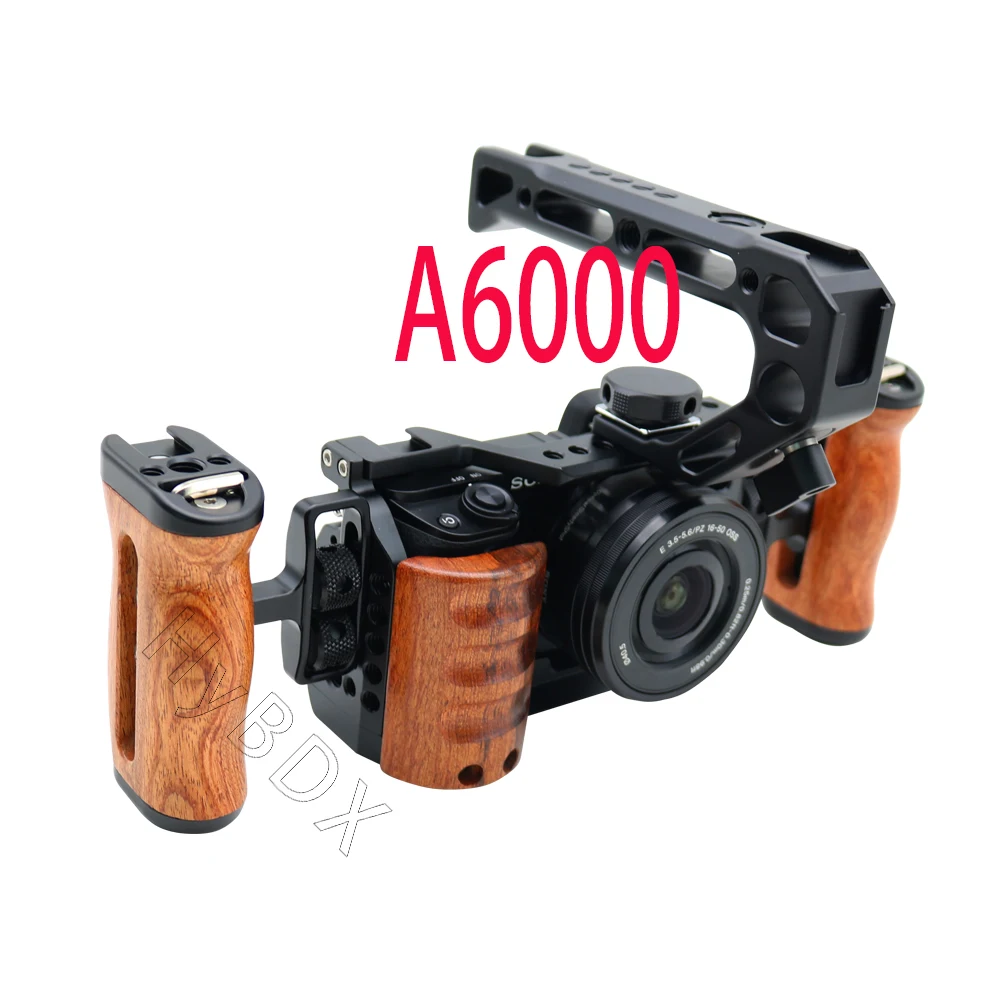 Universal Camera Cage Left /Right  Side Handle for Sony Canon Nikon Camera Cage Wooden Handle Grip Cold Shoe for Mic Video Light