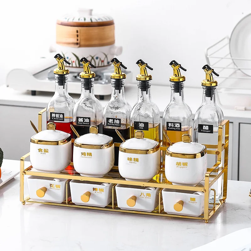 

Condiments Kitchen Organizer Fashion Salt Pepper Sugar Nordic Oil Container Ceramics Sugar Porta Tempero Home Decoration ZLXP