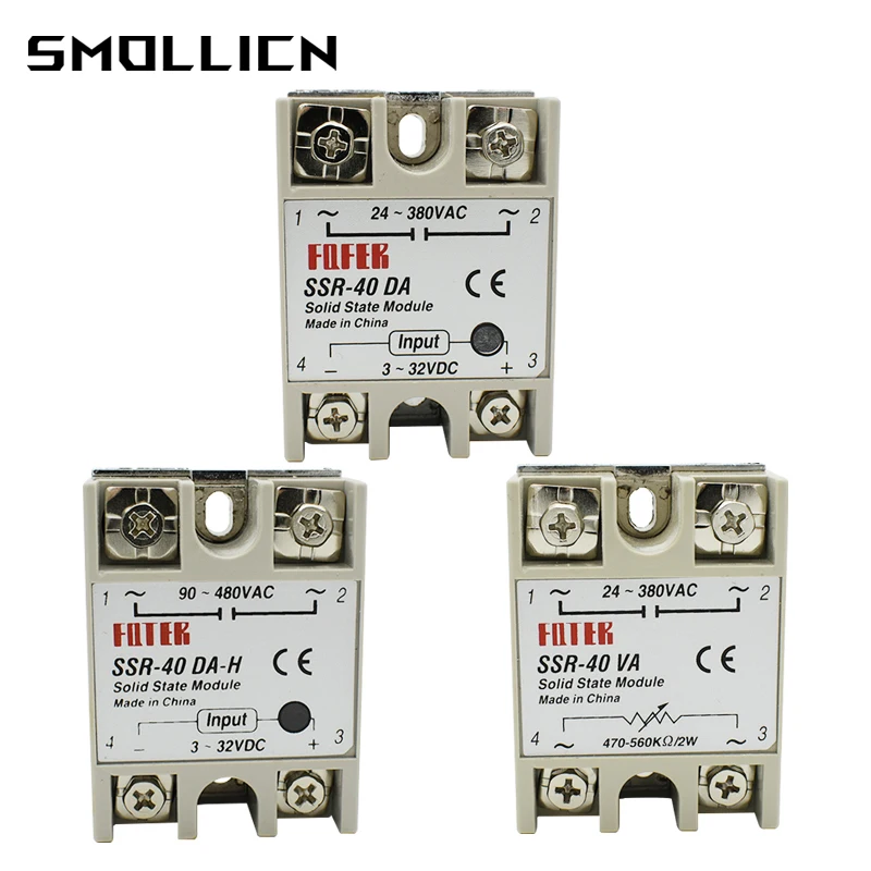 

1 Pcs SSR-10DA SSR-25DA SSR-40DA 10A 25A 40A Solid State Relay Module 3-32V Input DC 24-380V AC Output High Quality