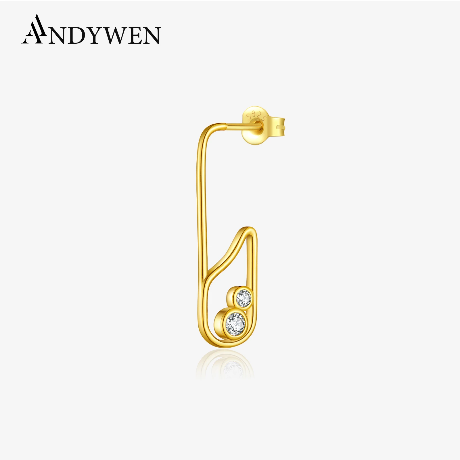 ANDYWEN стерлингового серебра 925 пробы нерегулярная скрепка для бумаг с цирконием