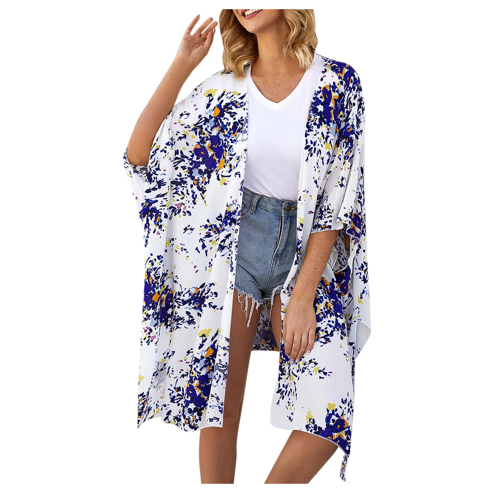 

Print Flower Blouse Women Non-Positioning Cardigan Sunscreen Swimwears Tankinis Set Swimwears brazilian panties