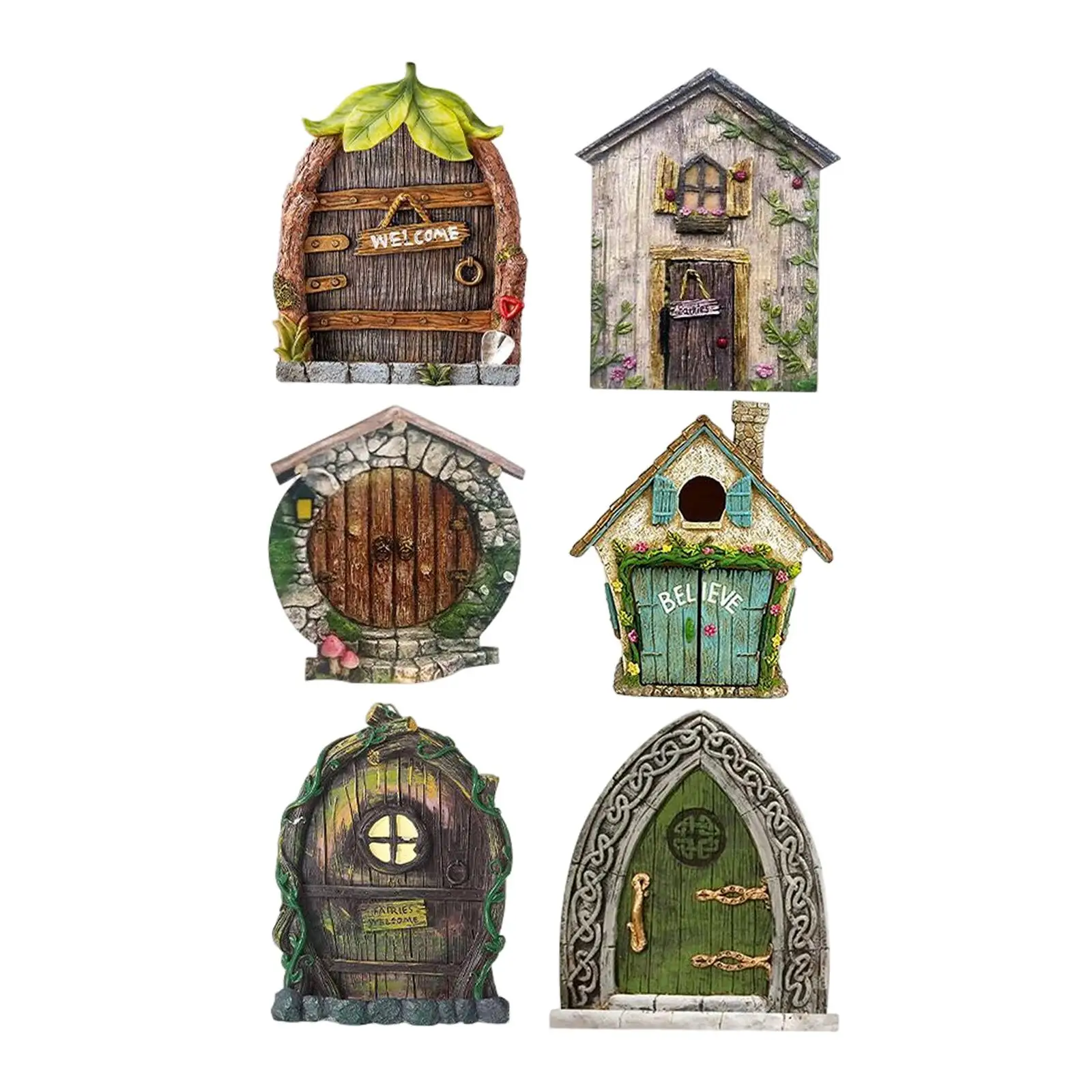 

6x Fairy Tale Door DIY Accs Decoration Presents Tree Faces Decor Statue Figurines for Farmhouse Fairy Garden Courtyard