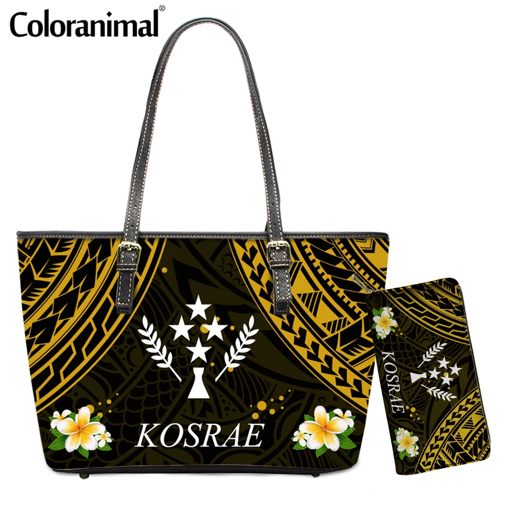

Coloranimal Kosrae Flag Polynesian Plumeria Printing Women Shoulder Bag 2022 Female Casual Big Tote Handabg Set Top-Handle Bag