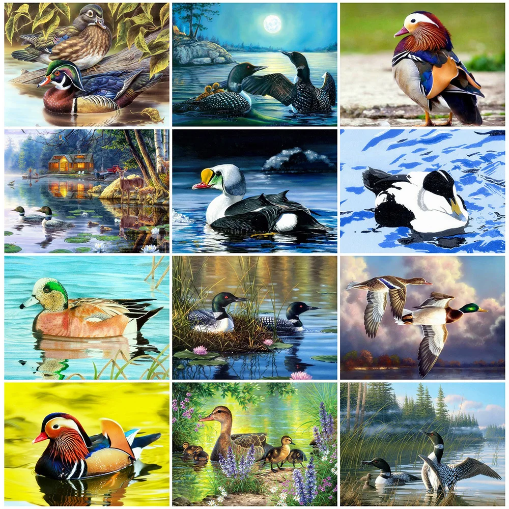 

Алмазная мозаика HUACAN 5D «сделай сам», картина с изображением утки, животное, комплекты для вышивки квадратными/круглыми стразами, картина на ...