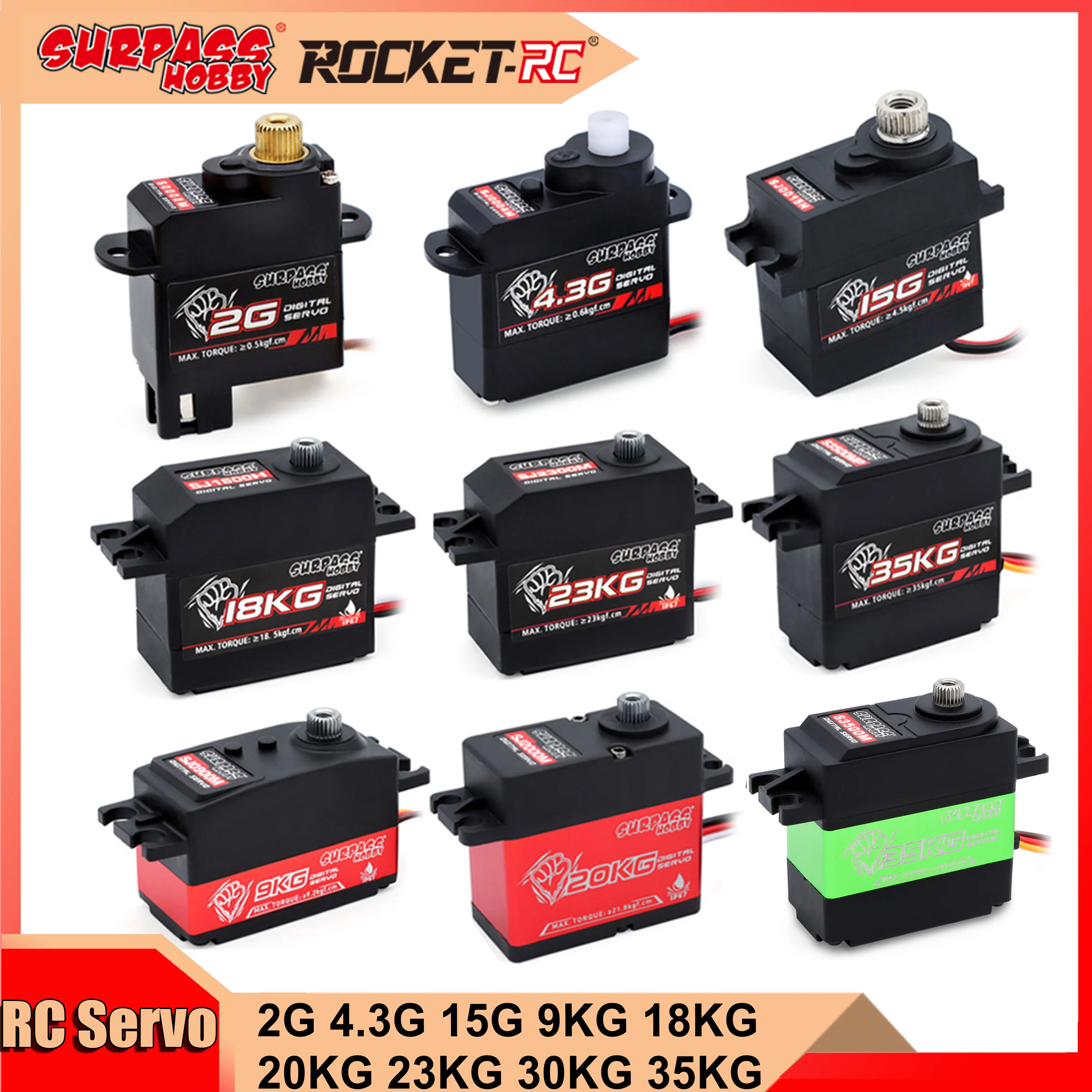 Сервопривод цифровой Surpass Hobby для радиоуправляемого автомобиля, 2G 4,3G 9KG 15G 18KG 20KG 23KG 30KG 35KG, Ру Дрон, Квадрокоптер, самолёт с неподвижным крылом