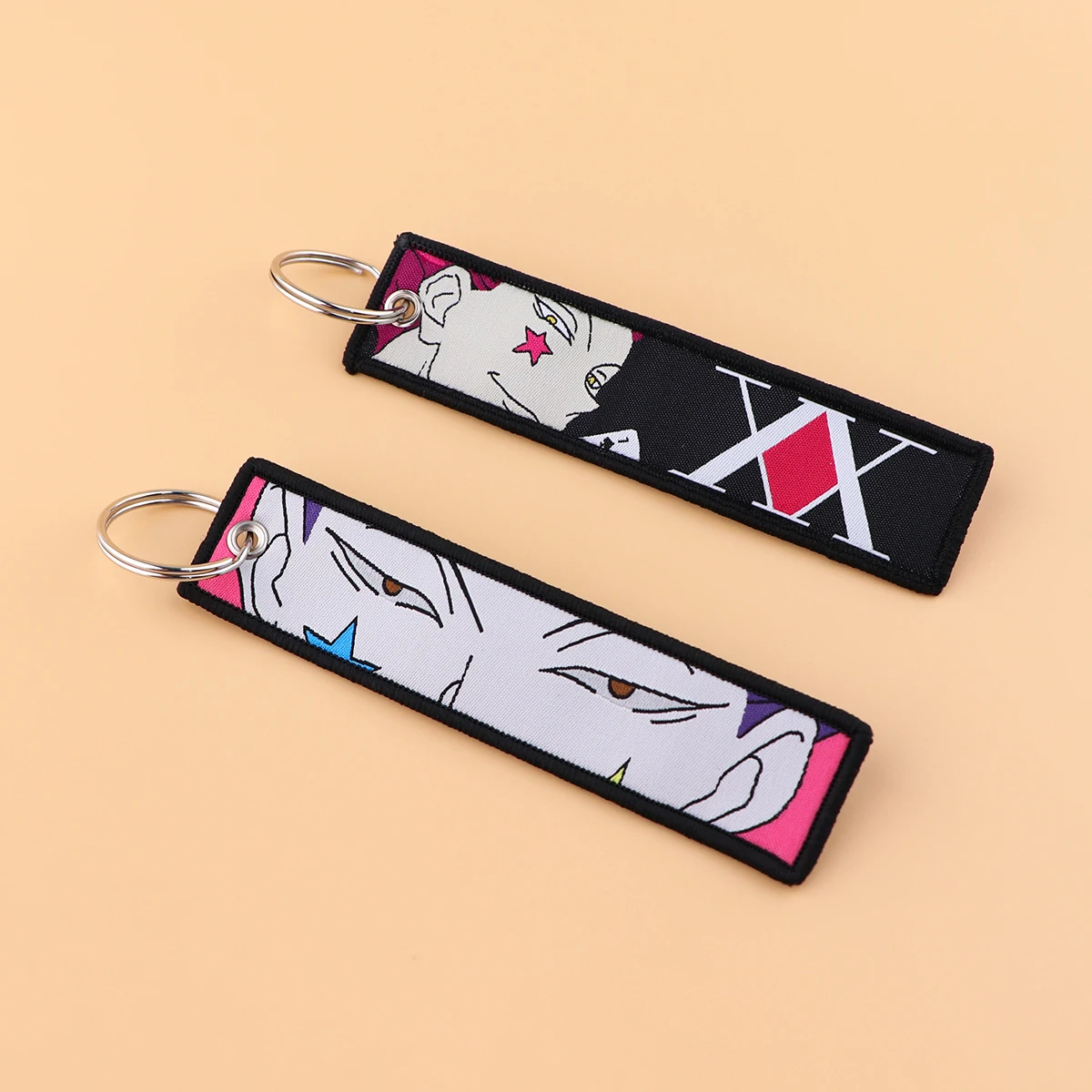 

HUNTER×HUNTER Japanese Anime Embroidery Key Fobs Key Tag Motorcycles Cars Backpack Chaveiro Keychain For Friends Key Ring Gifts