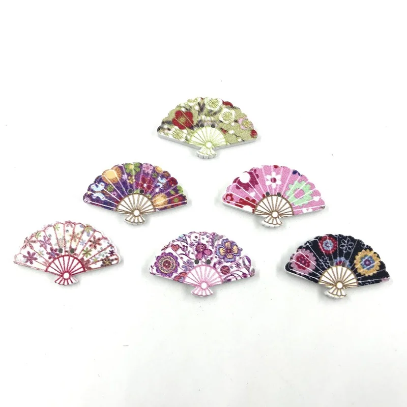 

50pcs DIY Wood Buttons for Crafts Painted Folding Fan Wooden Buttons for Clothing Home Decoration Craft Accessories Dropshipping