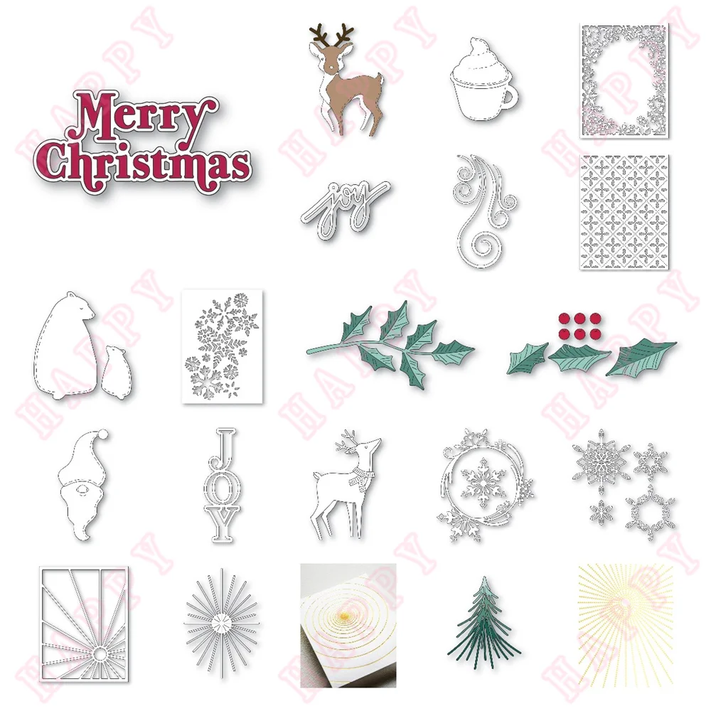 

Metal Cutting Die Hot Foil Merry Bear And Deer In Christmas Sun DIY Scrapbook Paper Diary Decoration Handmade For 2022 Embossing